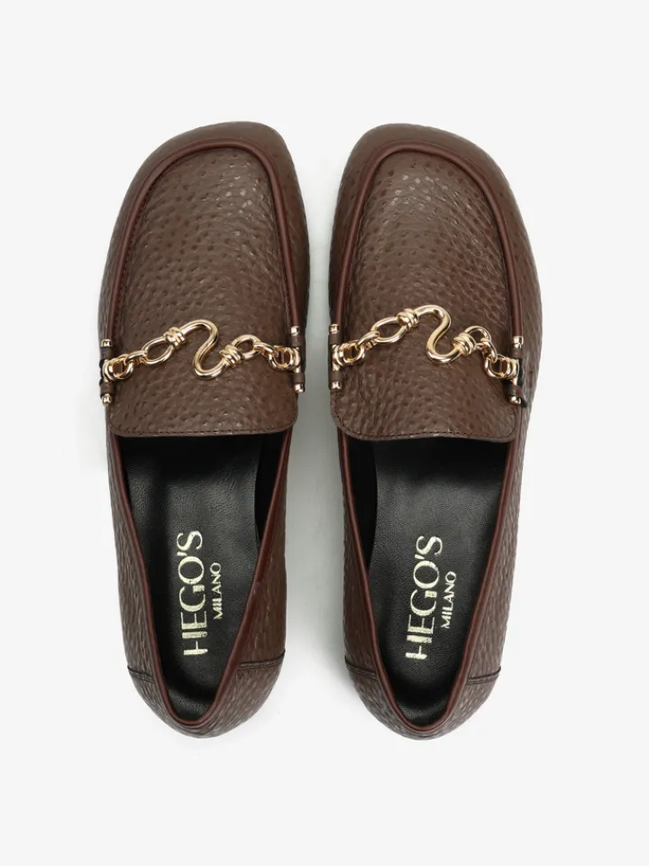 HEGO'S MILANO BRĄZOWE MOKASYNY Z OZDOBNYM ŁAŃCUCHEM