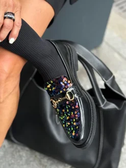 HEGO'S MILANO CZARNE MOKASYNY Z CEKINAMI
